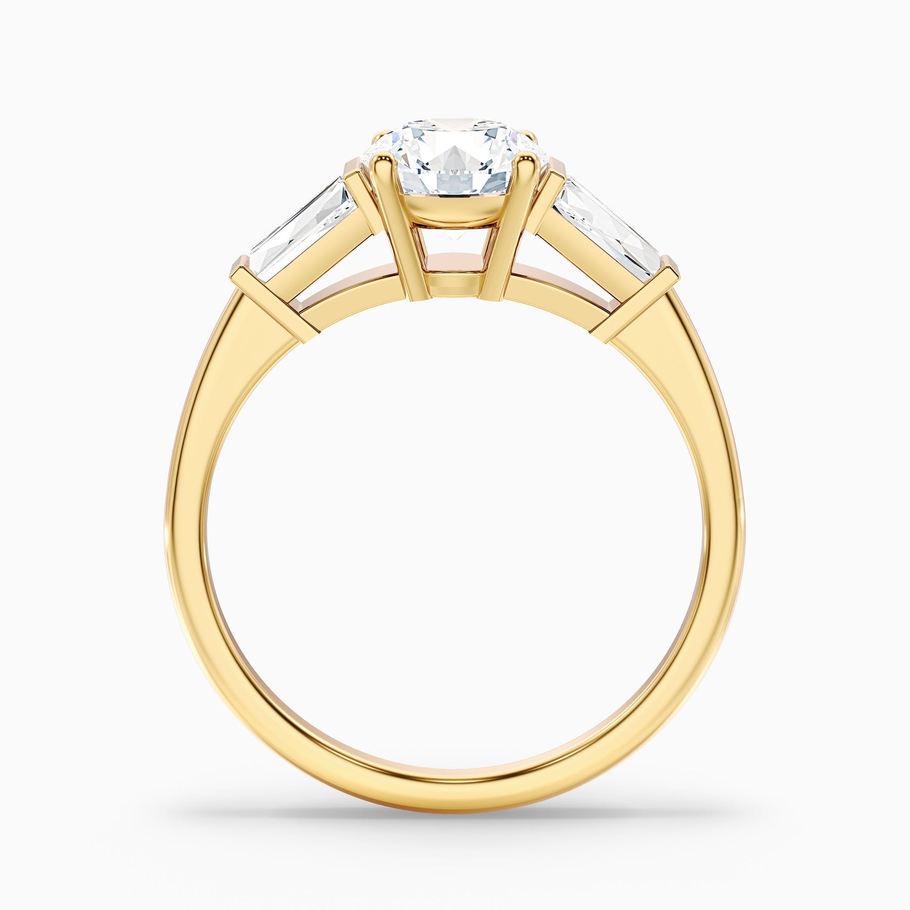 Avalon Round 3 Stone Moissanite Ring With Side Baguette Moissanite